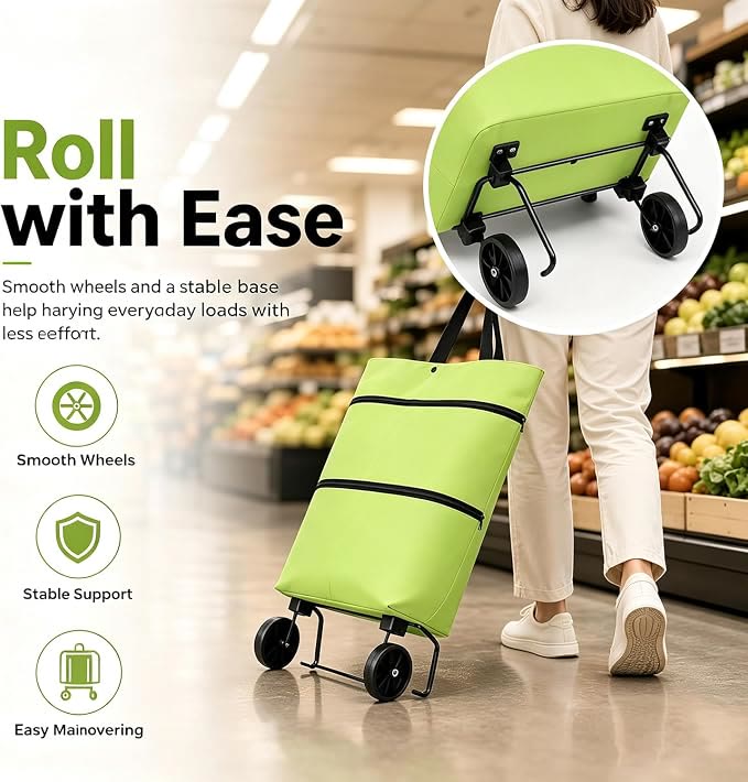 Collapsible Wheeled Shopping Tote, Reusable Grocery Bag, Lightweight Foldable Carry-All for Supermarket & Outings - image 6