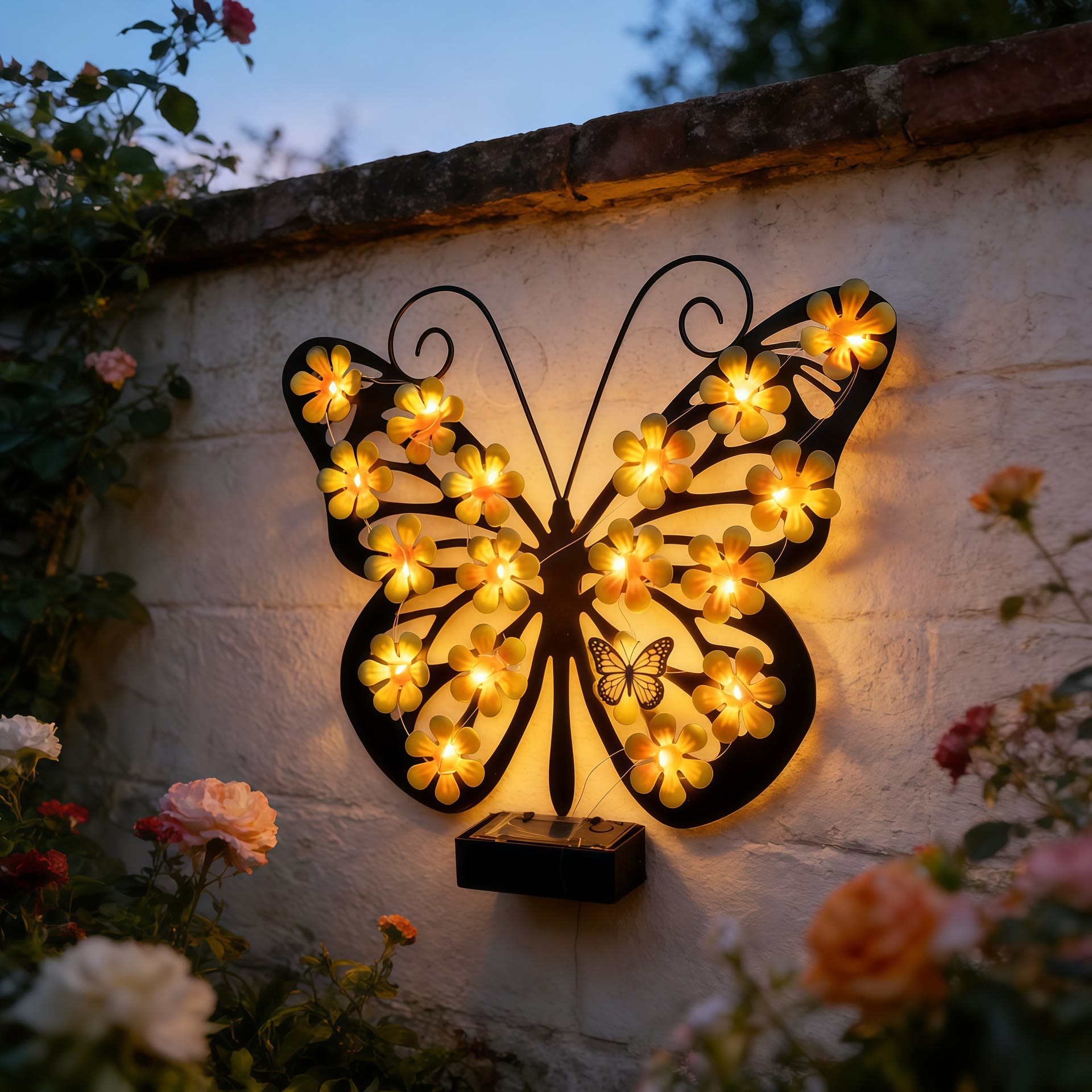 Solar Butterfly Wall Light, LED Metal Garden Wall Decor for Outdoor Patio - image 5