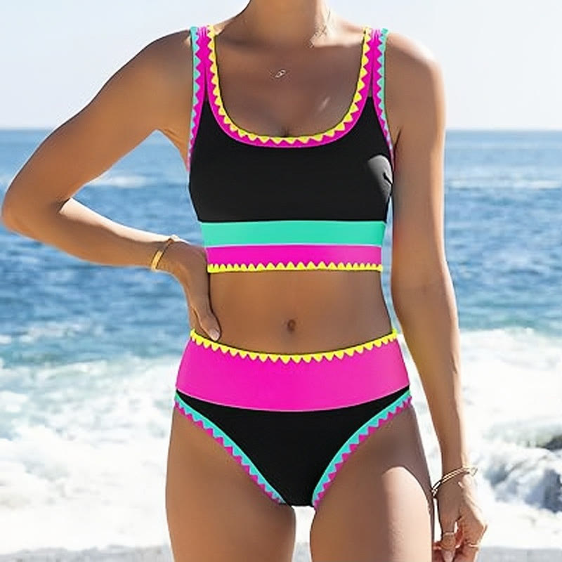 Beach Color-block Geometry Print Tank Skirt Three-piece Swimsuit - image 3