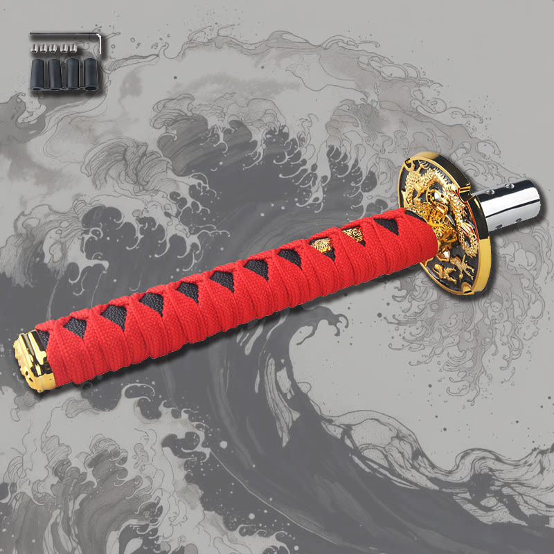 Cool Japanese Samurai Katana Car Manual Gear Shift Knob Trim - 20cm red - One size - image 8