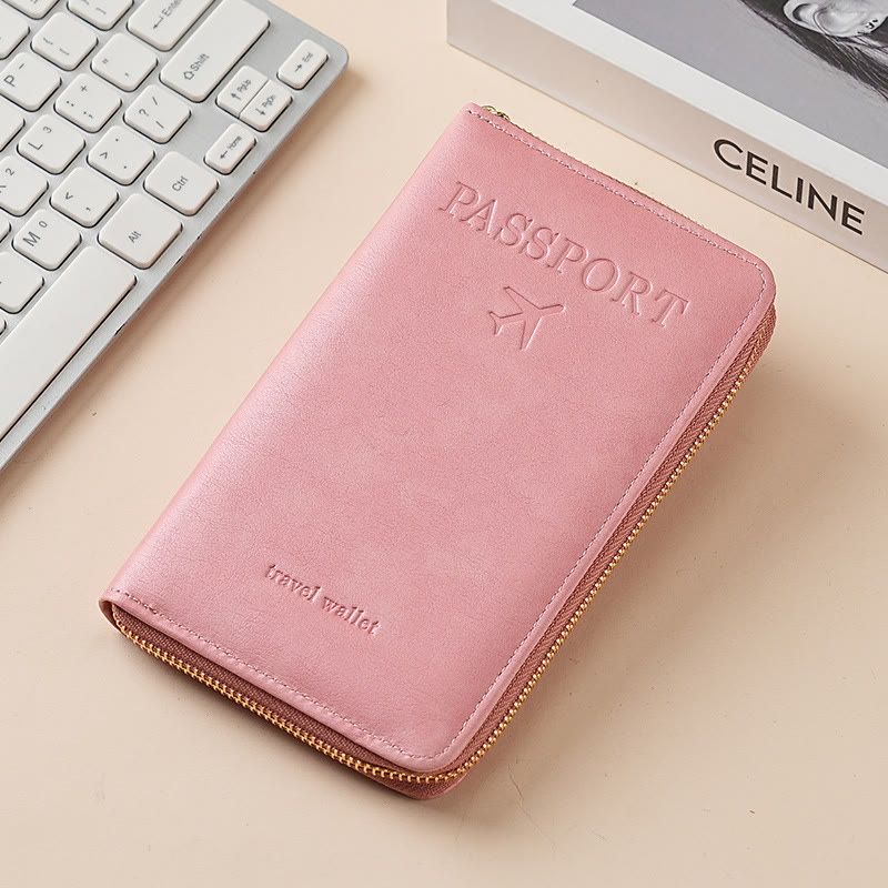 Simple Plain Passport Cases, Multi-functional Zipper Travel Card Holder, RFID Blocking Card Holder - Pink - image 17