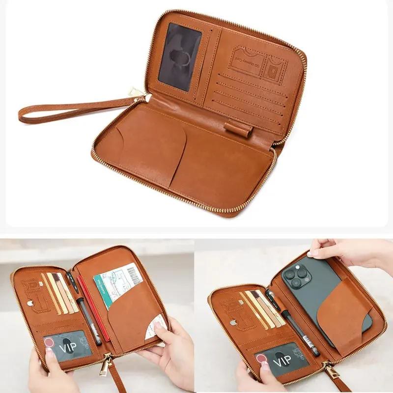 Simple Plain Passport Cases, Multi-functional Zipper Travel Card Holder, RFID Blocking Card Holder - image 6