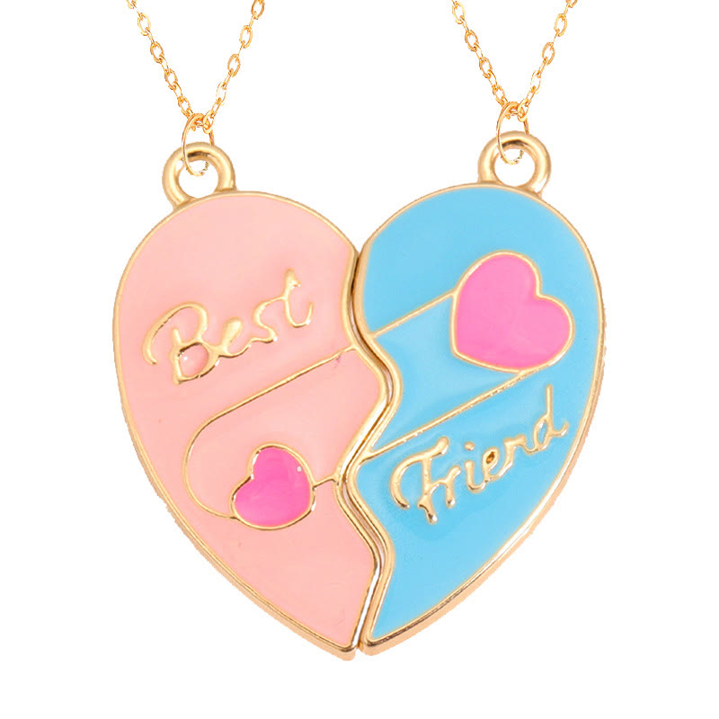 BFF Rainbow Butterfly Magnet Attraction Heart Stitching Necklace Set - Pink+Blue - one size - image 4