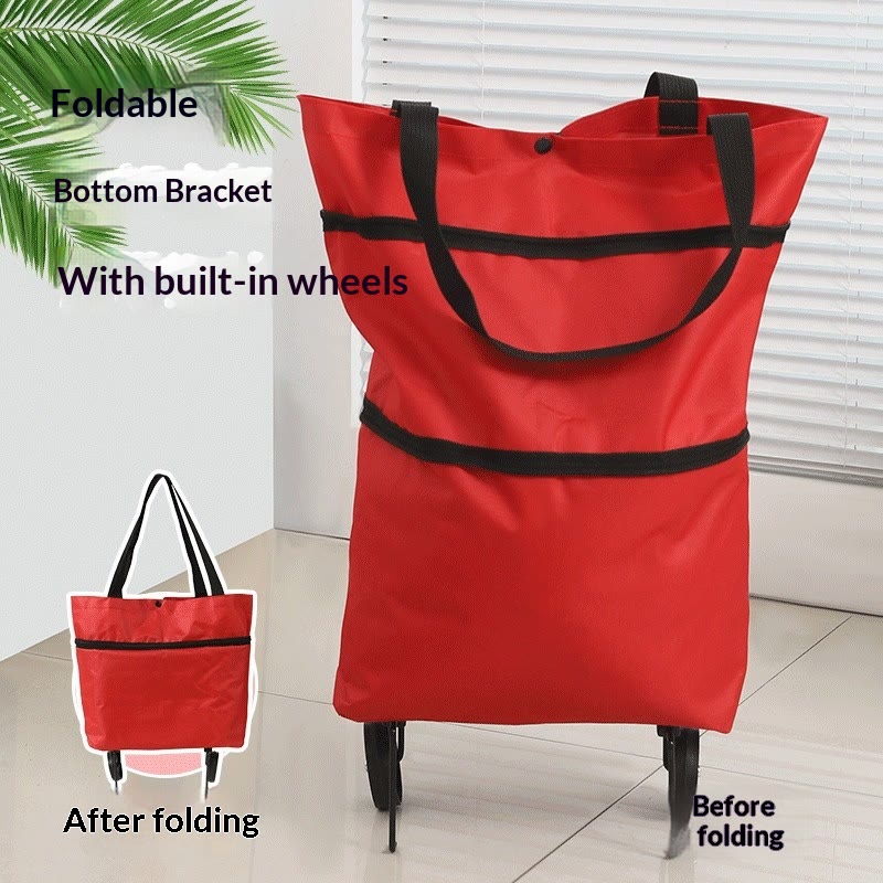 Collapsible Wheeled Shopping Tote, Reusable Grocery Bag, Lightweight Foldable Carry-All for Supermarket & Outings - Red - image 15