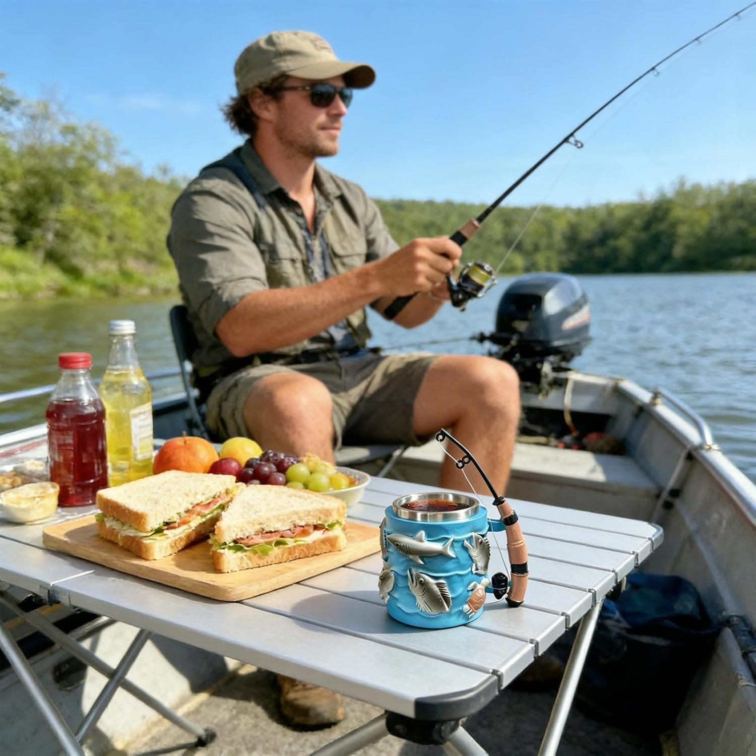 Fishing-Themed 3D Resin Coffee Mug with Fishing Rod & Fish Design, Durable Stainless Steel Liner - image 6