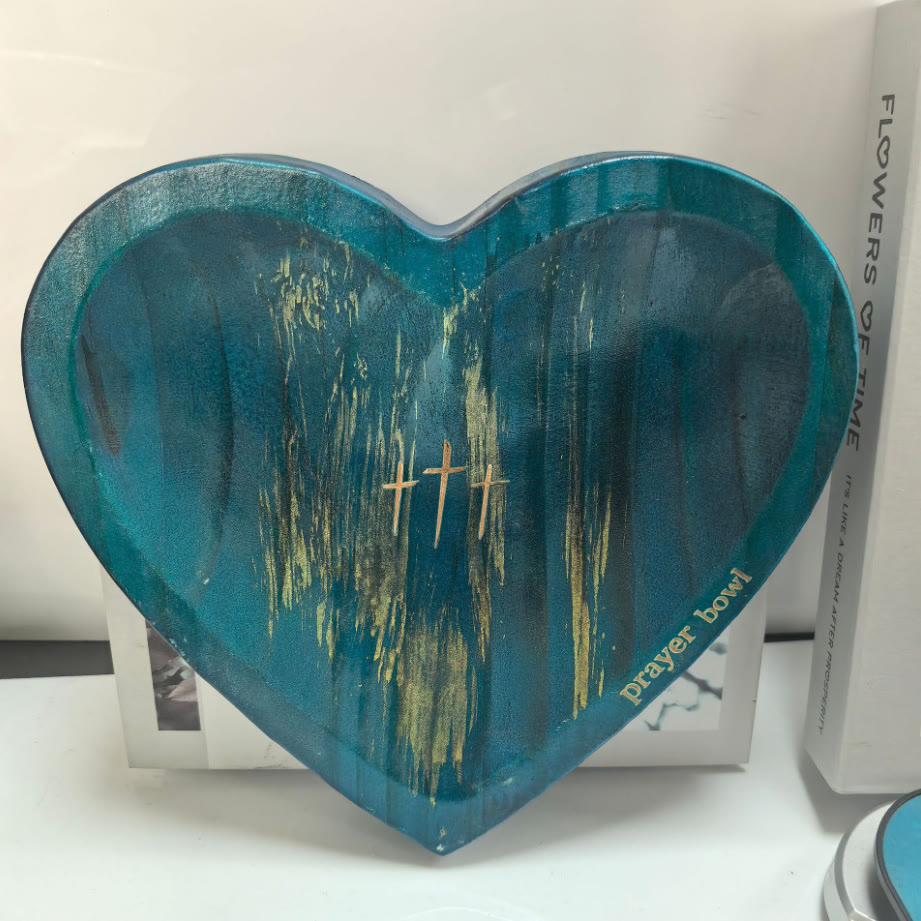New Wooden Heart Shaped Prayer Bowl - Blue - image 12