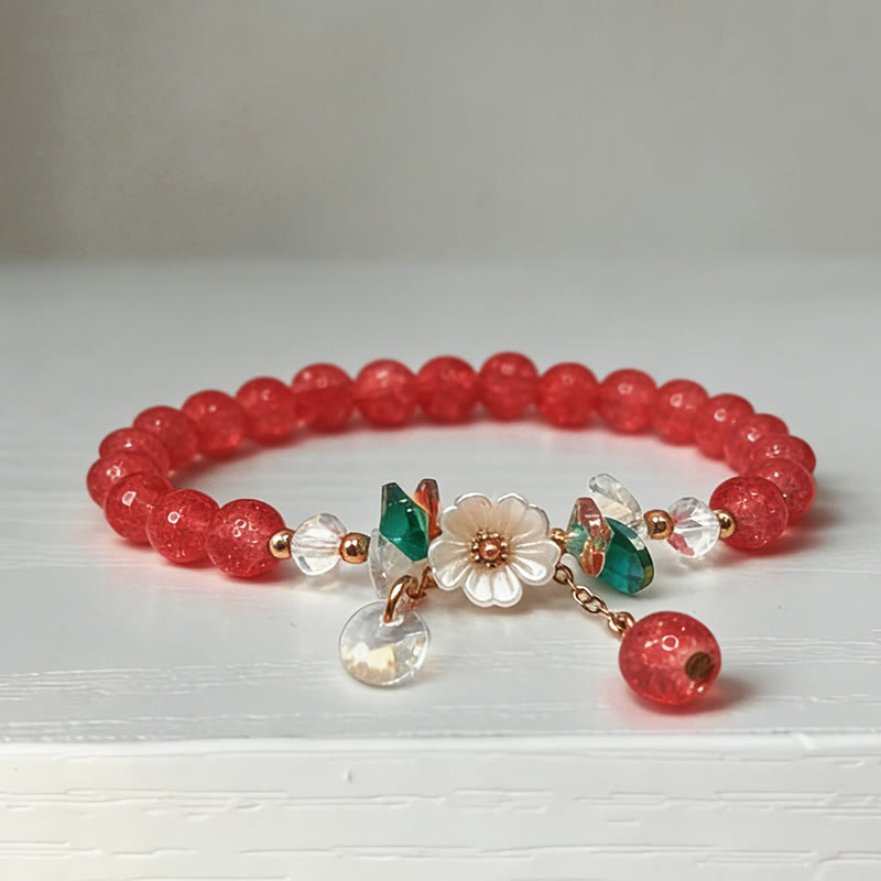 Romantic Sakura Cherry Blossoms Glass Bead Stretch Bracelet - Red - 13-14cm - image 4