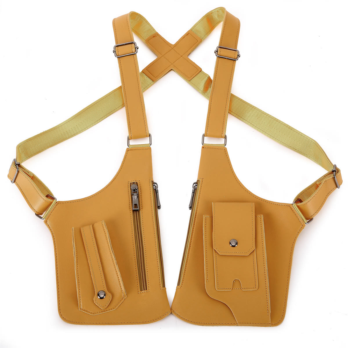 Double Shoulder Anti-Theft Harness Bag, Leather Armpit Wallet - Yellow - image 13