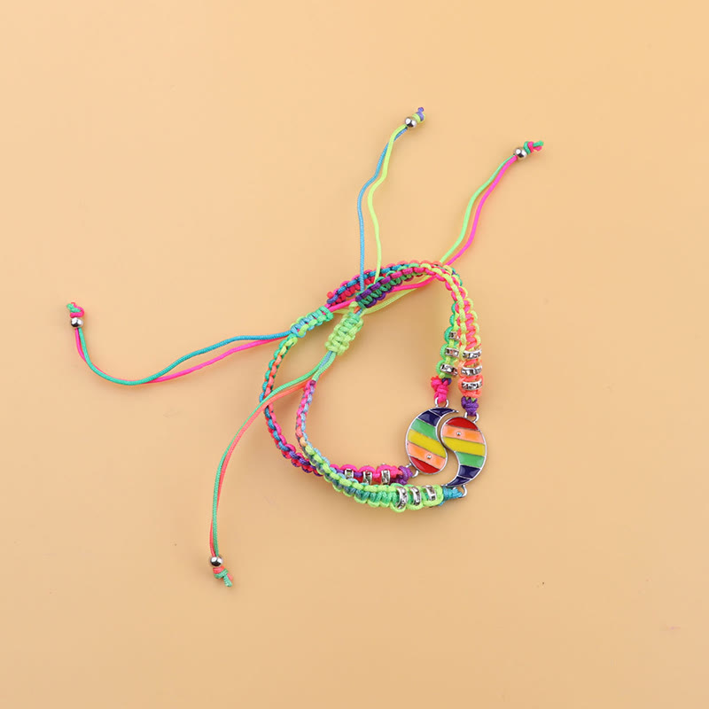 2 Card-mounted Rainbow Color Stitching Hand-woven Adjustable Couple Bracelet Set - image 14