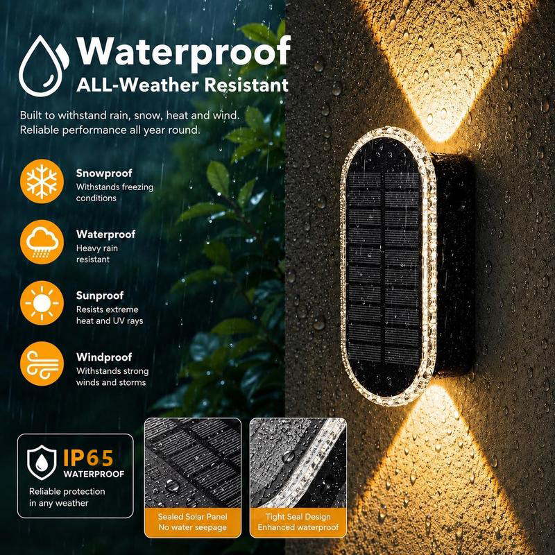 🔥 Solar Wall Lights Outdoor Up Down Dual-Lens，IP65 Waterproof Solar Fence Lights for Patio Garden Yard