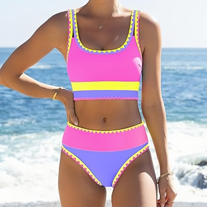 Beach Color-block Geometry Print Tank Skirt Three-piece Swimsuit - image 12