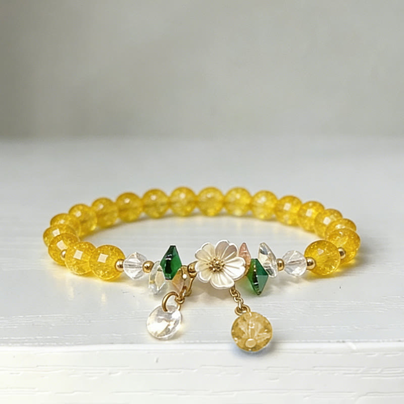 Romantic Sakura Cherry Blossoms Glass Bead Stretch Bracelet - Yellow - 13-14cm - image 9