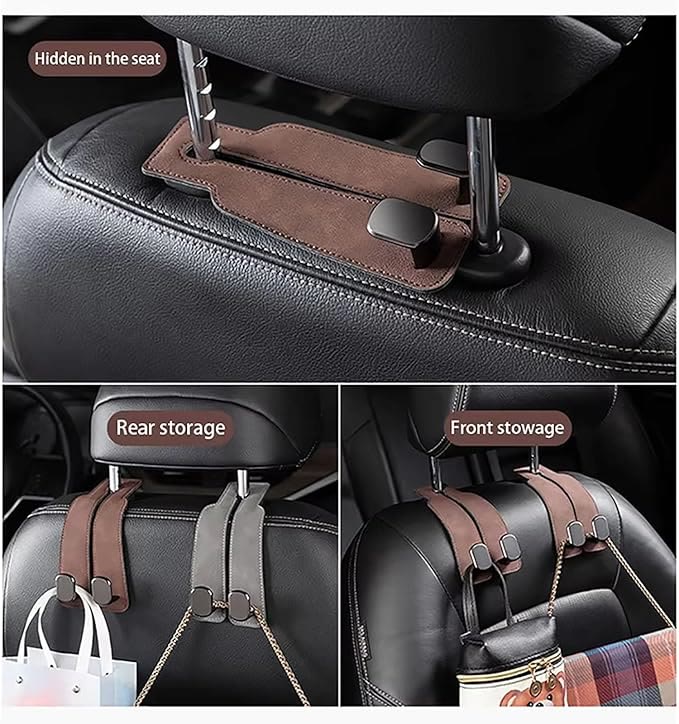 Car Headrest Hooks - Car Seat Back Double Hook Leather Purses Hooks (4 Pack) - image 5