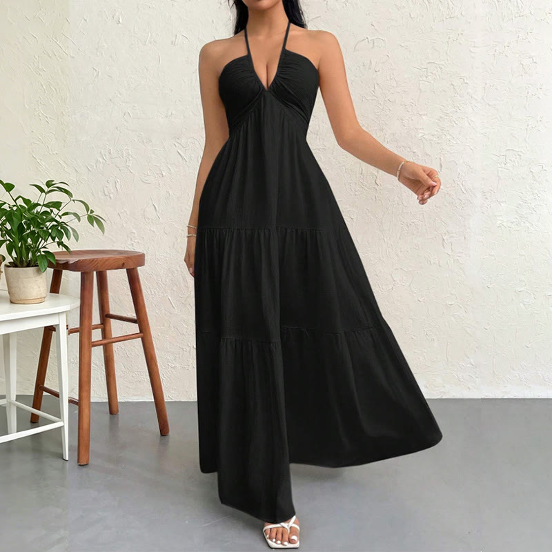 Women's Halter Neck Tiered Sleeveless A Line Summer Maxi Dress - image 12