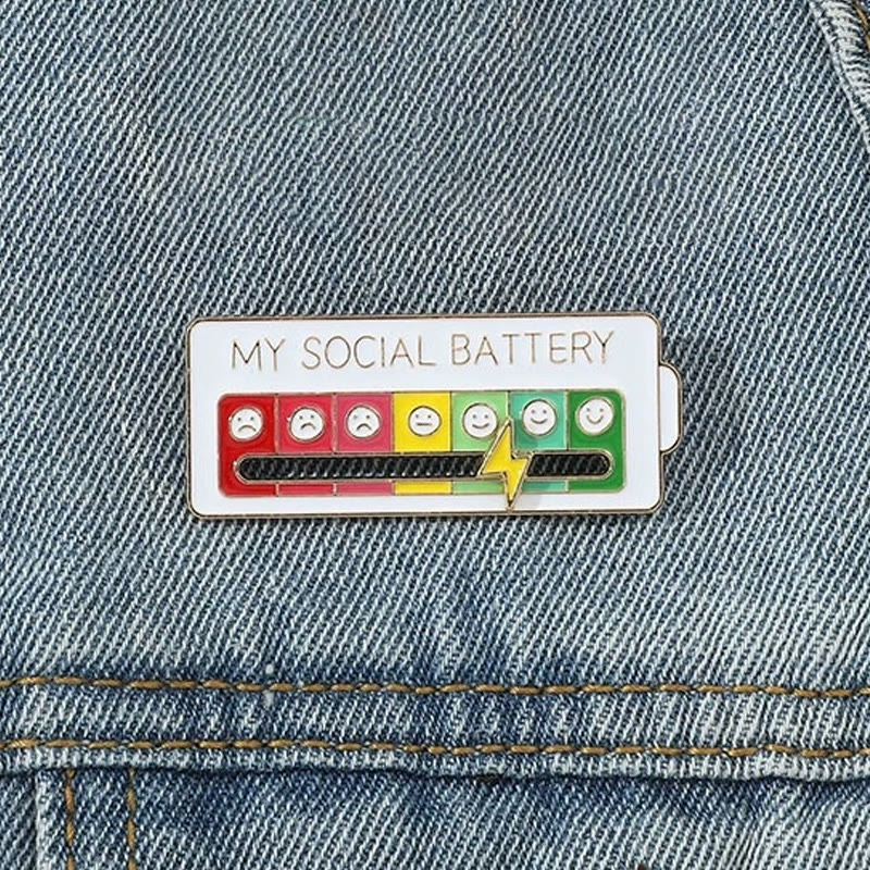 Mood-shifting "social Battery" Slider Pin — Metal Badge Accessory - White - One size - image 11