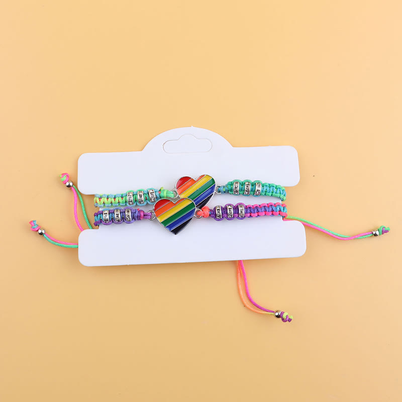 2 Card-mounted Rainbow Color Stitching Hand-woven Adjustable Couple Bracelet Set - image 4