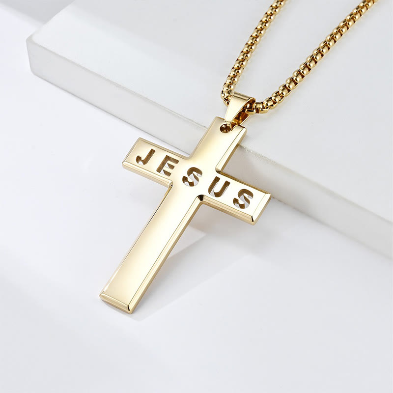 Hollow Jesus Pattern Cross Necklace - Golden - one size - image 4