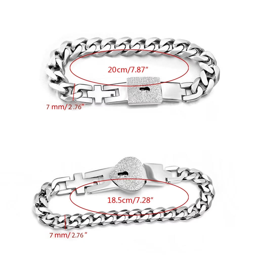 Heart Lock & Key Couple Bracelets - Matching Bangle Set - image 6