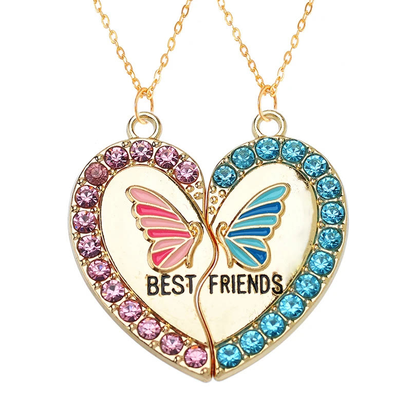 BFF Rainbow Butterfly Magnet Attraction Heart Stitching Necklace Set - Butterfly - one size - image 6