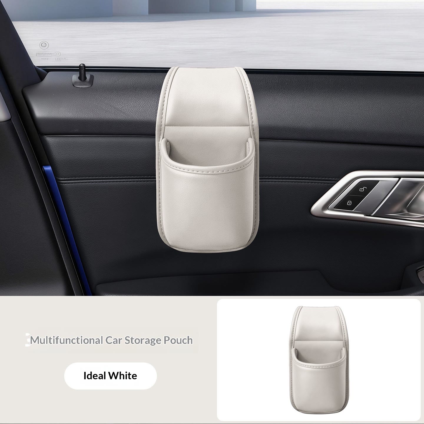 Leather Car Door Storage Pocket – Double-Layer Organizer for Keys & Phone, Universal Fit - White - 4PCS - image 11