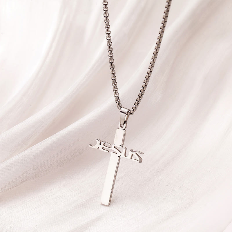 Jesus Hollow Cross Necklace - Silver - one size - image 4