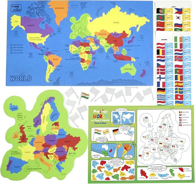 USA & World Map Puzzle with Flags, Capitals, Stickers | Educational Toys - image 4