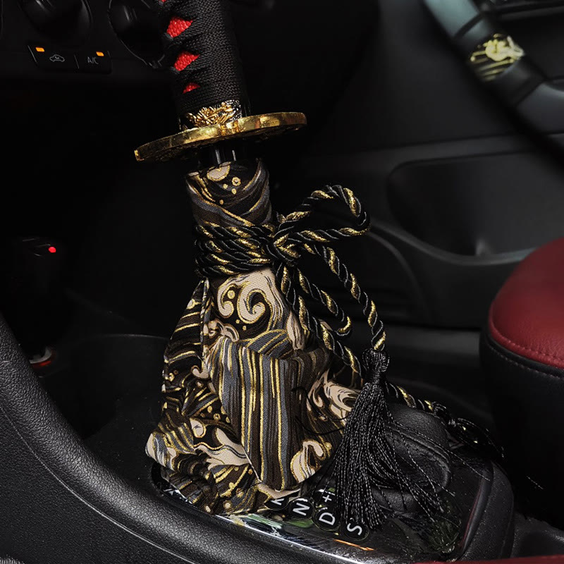 Japanese Kiomono Pattern Hot Stamping Manual Transmission Car Accessories - black wave - 20*22cm - image 10