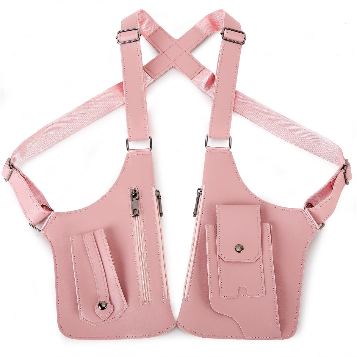 Double Shoulder Anti-Theft Harness Bag, Leather Armpit Wallet - Pink - image 9