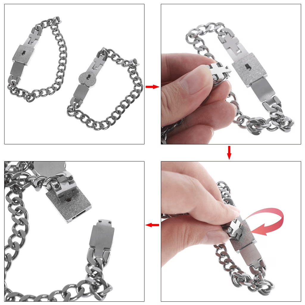 Heart Lock & Key Couple Bracelets - Matching Bangle Set - image 7