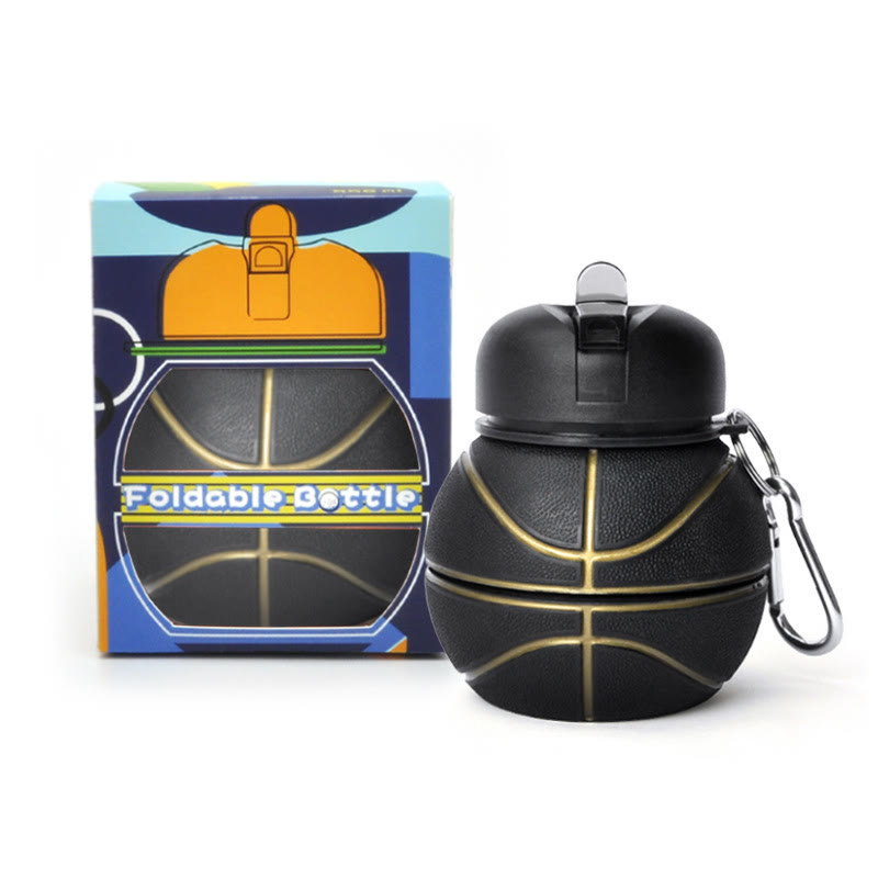 Collapsible Silicone Soccer Ball Water Bottle,Portable Sports Drink Bottle - Black basketball - 550ml - image 14