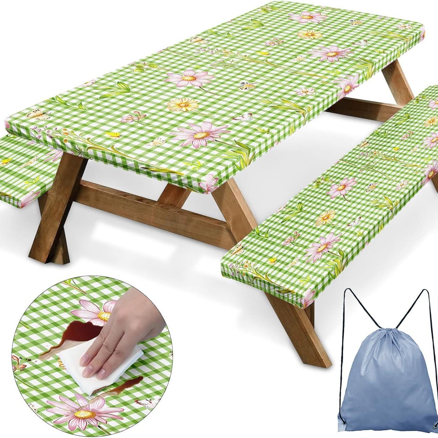 Outdoor Waterproof Tablecloth & Bench Cover Set , Elastic Washable with Carry Bag - 28 - 76*183 cm - image 27