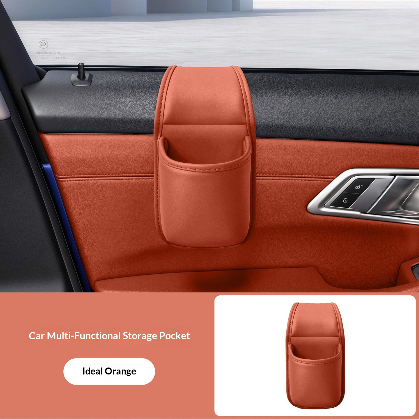 Leather Car Door Storage Pocket – Double-Layer Organizer for Keys & Phone, Universal Fit - Orange - 4PCS - image 12