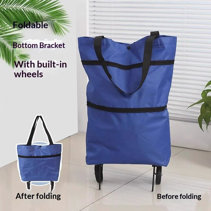 Collapsible Wheeled Shopping Tote, Reusable Grocery Bag, Lightweight Foldable Carry-All for Supermarket & Outings - Dark Blue - image 13