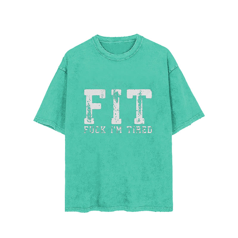 100% Cotton Fit Fuck I'm Tired Printed Washed Gym T-shirt - Green - 2XL - image 5
