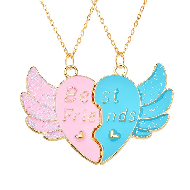 Best Friends Magnet Attraction Heart Stitching Necklace Set - Pink+Blue Heart - one size - image 4