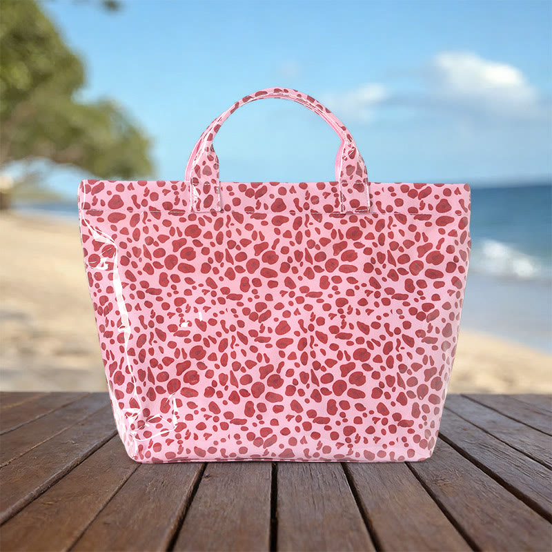 Beach Vacation Color-block Striped Leopard Waterproof Tote Bag - Red - 44*31*12.5cm - image 13