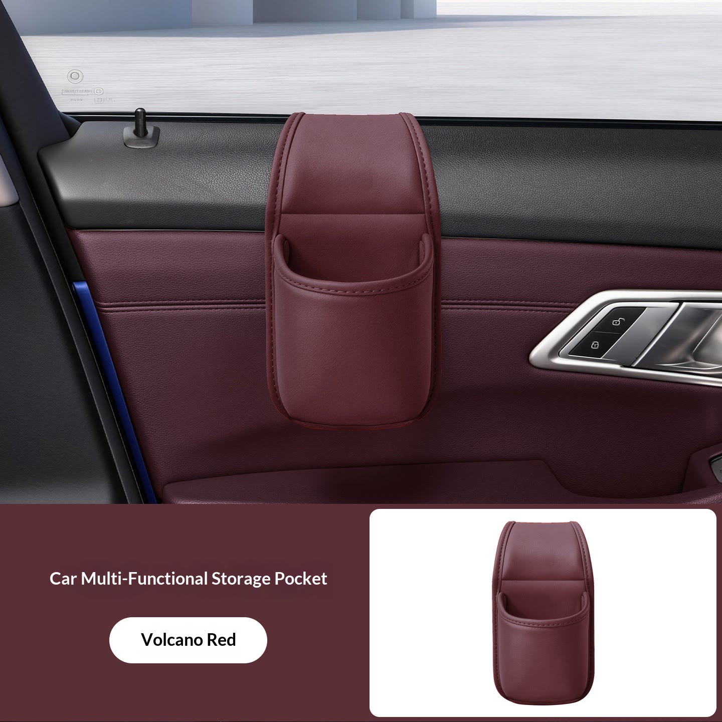 Leather Car Door Storage Pocket – Double-Layer Organizer for Keys & Phone, Universal Fit - Red - 4PCS - image 10