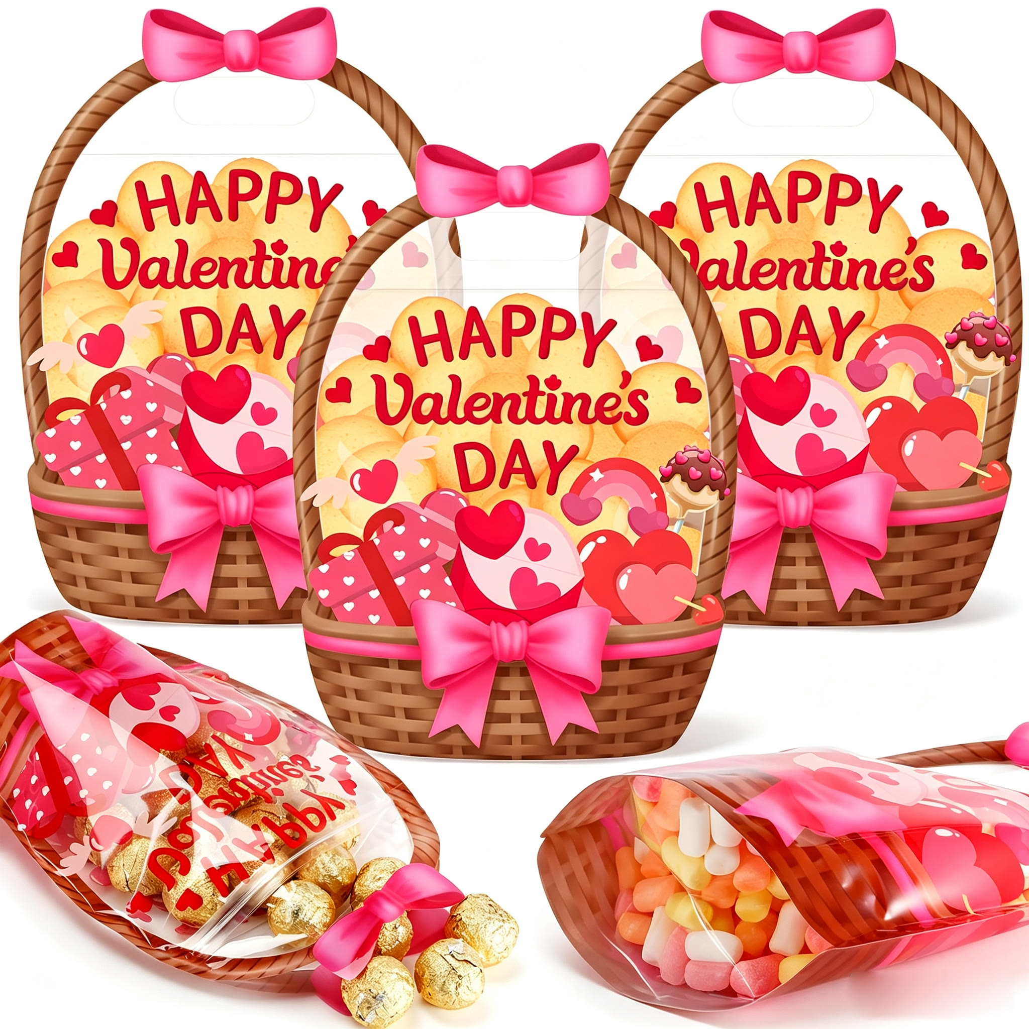 Halloween Goodie Bags Plastic Candy Bag Trick or Treat Bags - 💗 Pink heart - 50PCS🎁Best Value - image 16