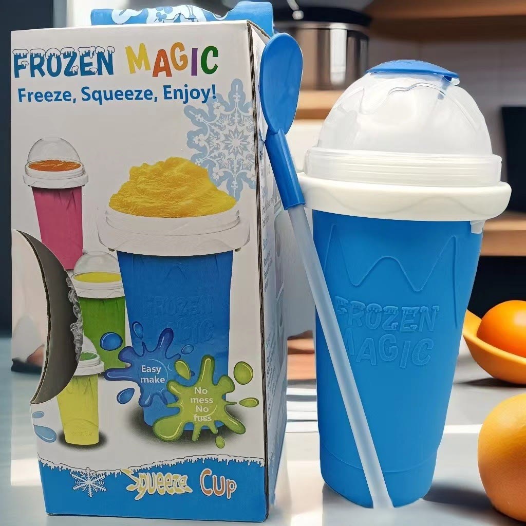 Slushy Cup Slushie Cup，Quick Frozen Slushy Maker Cup with Lid, Straw & Spoon - Blue - 11.83 oz - image 13