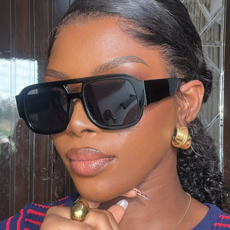 Spykay™ SG61016 Square Frame Double Bridges Classic Thick Sunglasses - Black - image 6