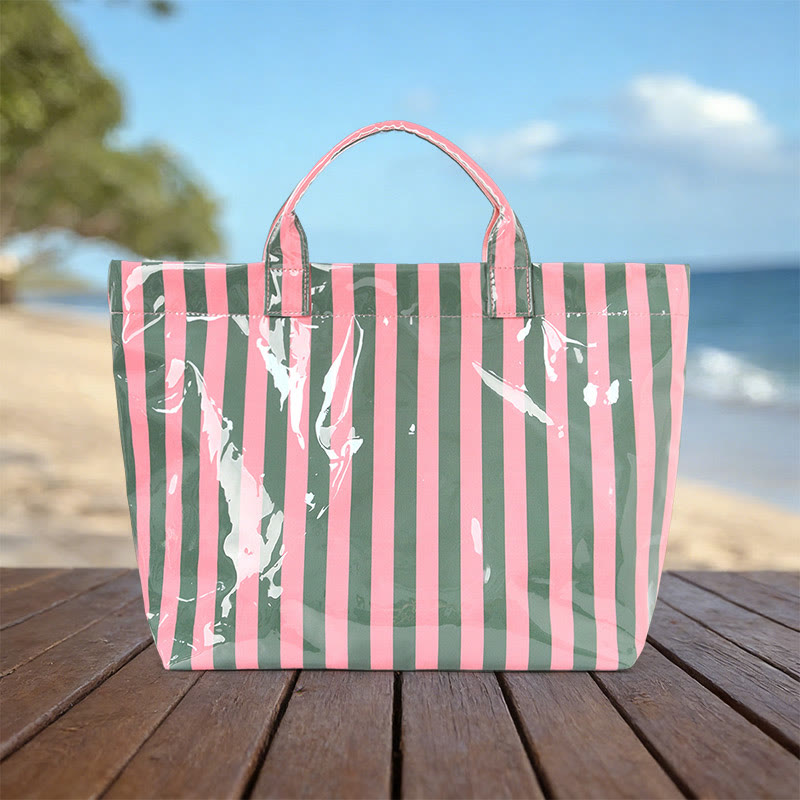 Beach Vacation Color-block Striped Leopard Waterproof Tote Bag - Green - 44*31*12.5cm - image 6