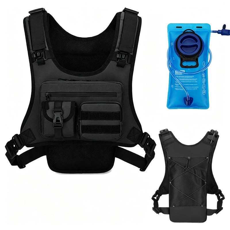 Tactical Hydration Vest Backpack, Multi-Pocket Running & Cycling Chest Pack - Black (with hydration bladder) - image 18