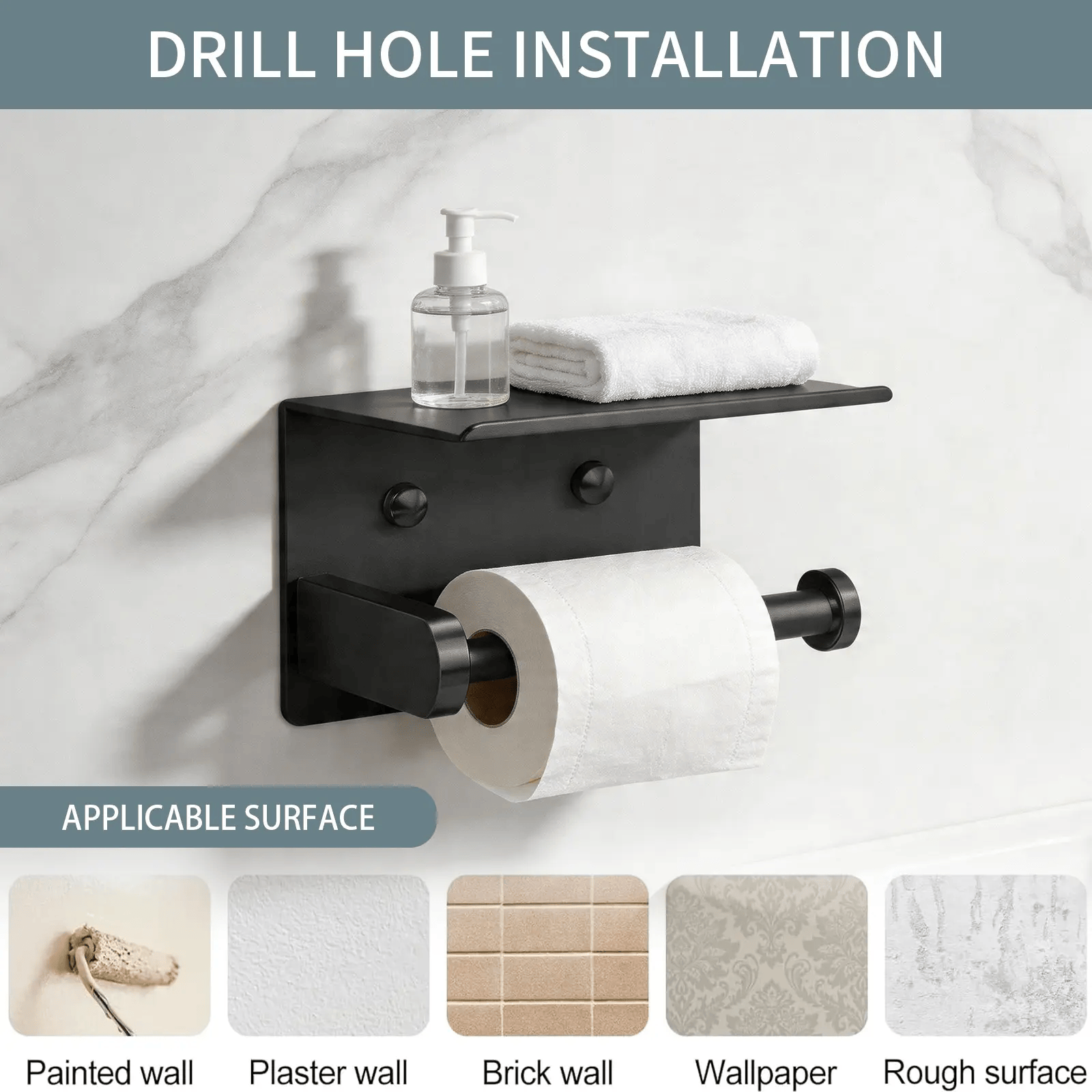 Smooth Waterproof Toilet Paper Holder with Shelf & Pad, Rustproof Stainless Steel - image 5