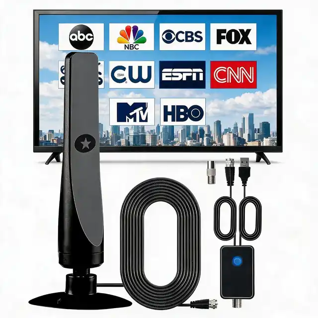 Indoor digital TV antenna with coaxial cable USB amplifier and connector