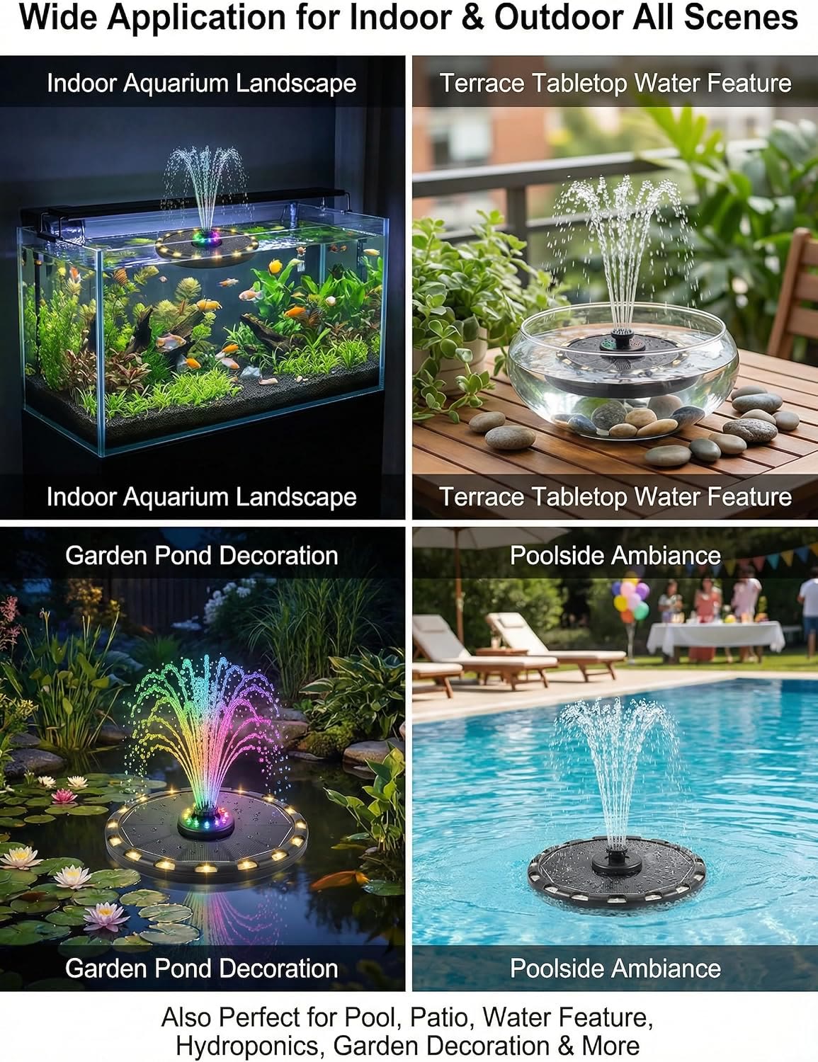 Solar Fountain Pump with 18 LED Lights & 8 Colors, Floating Water Fountain for Bird Bath, Pond & Garden - image 8