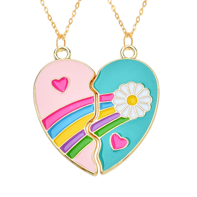 BFF Rainbow Butterfly Magnet Attraction Heart Stitching Necklace Set - Rainbow - one size - image 5