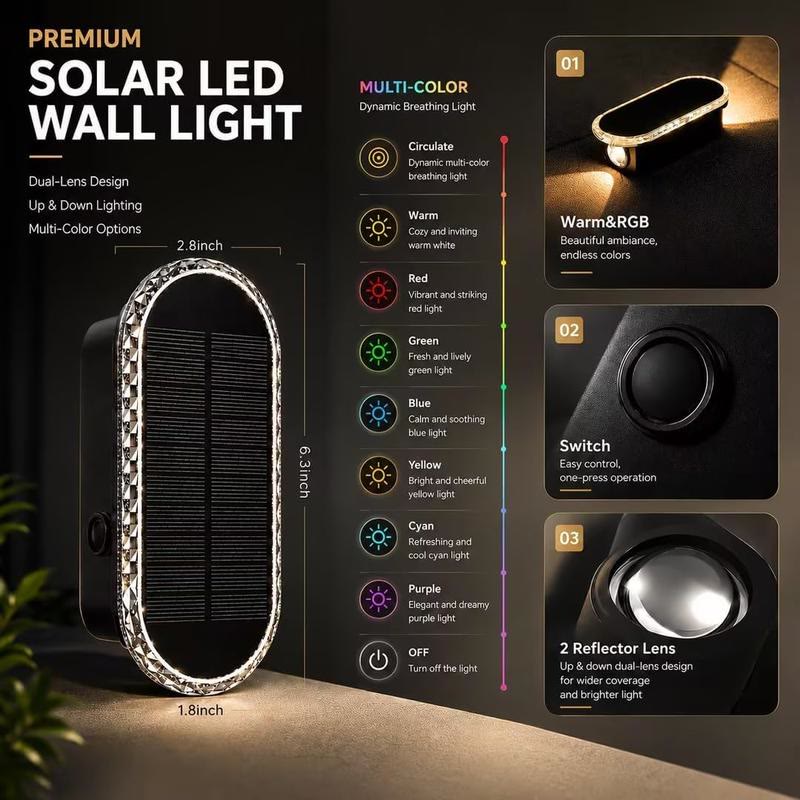  Solar Wall Lights Outdoor Up Down Dual-Lens - image 3