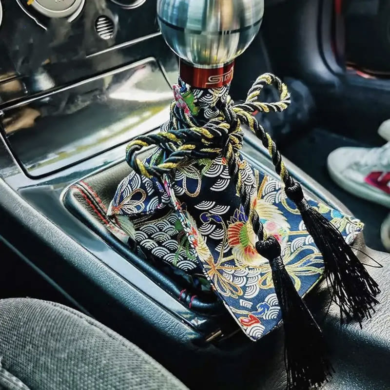 Japanese Kiomono Pattern Hot Stamping Manual Transmission Car Accessories - blue crane - 20*22cm - image 5