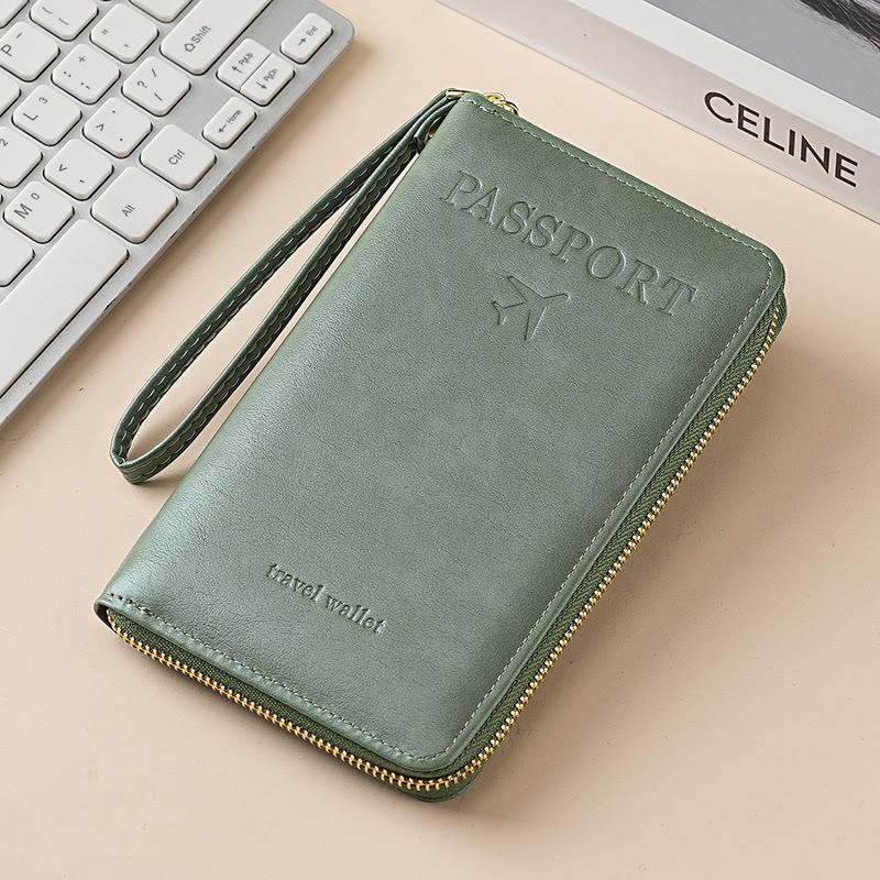 Simple Plain Passport Cases, Multi-functional Zipper Travel Card Holder, RFID Blocking Card Holder - Green - image 16