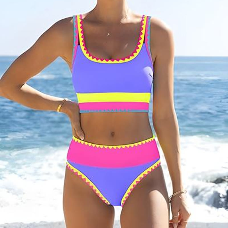 Beach Color-block Geometry Print Tank Skirt Three-piece Swimsuit - image 9